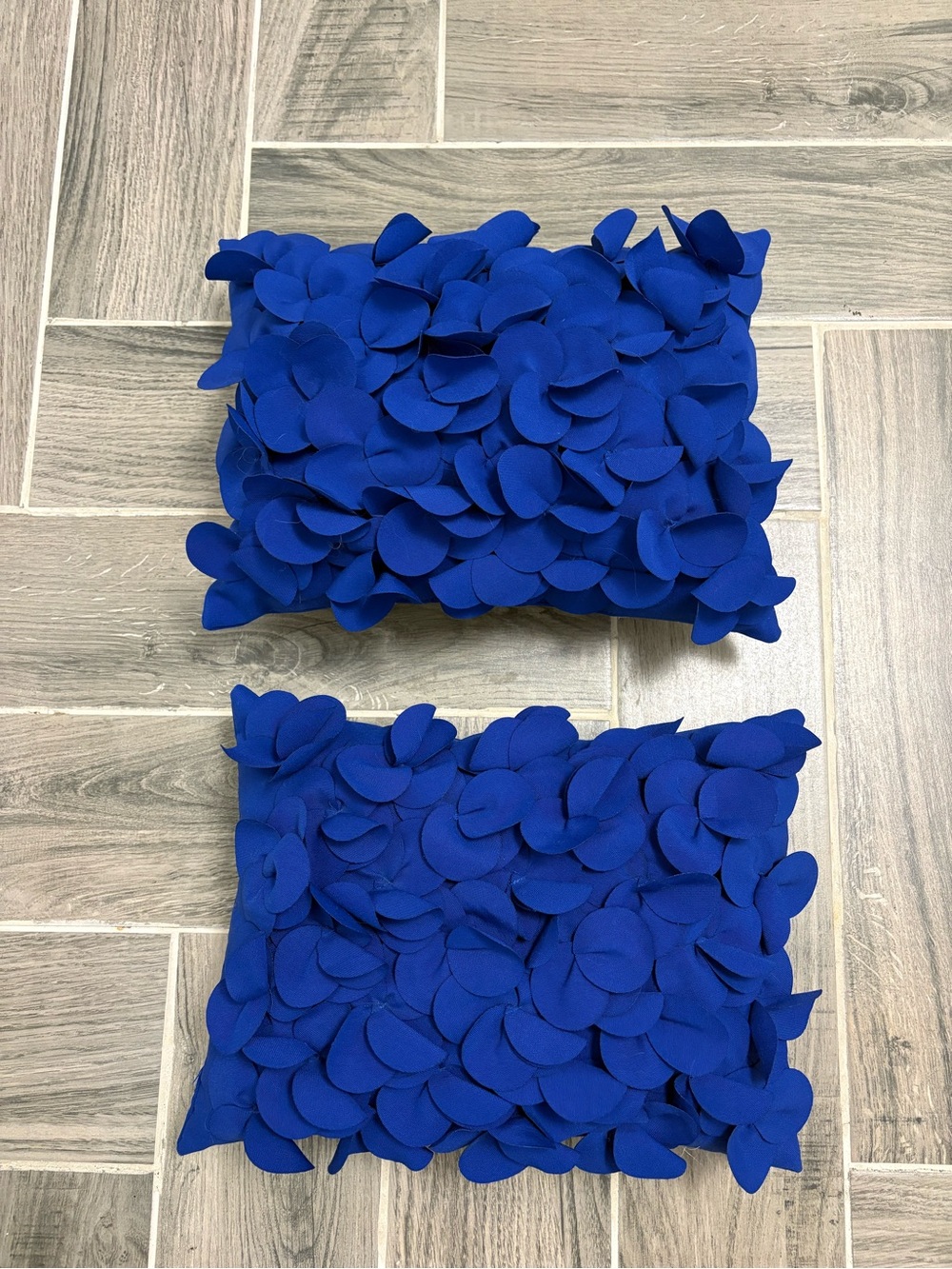 Set of 2 Royal Blue 3D Floral Petal Decorative Throw Pillows